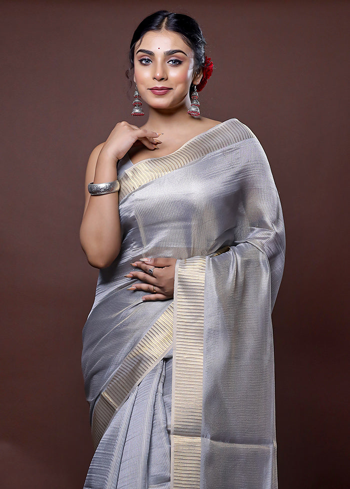 Grey Tissue Silk Saree With Blouse Piece