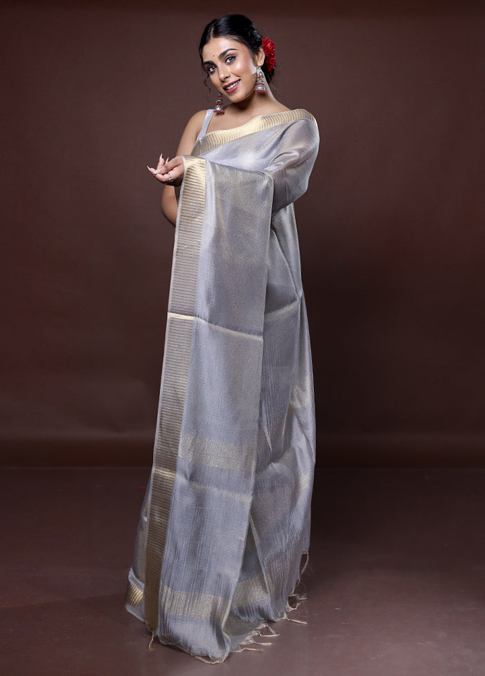 Grey Tissue Silk Saree With Blouse Piece