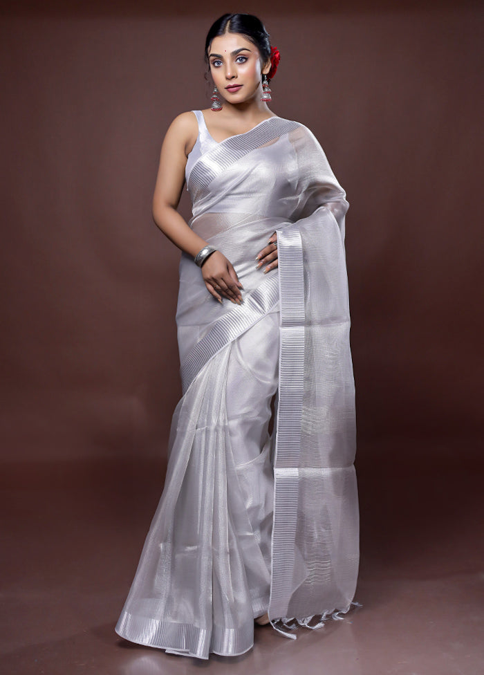 Silver Tissue Silk Saree With Blouse Piece