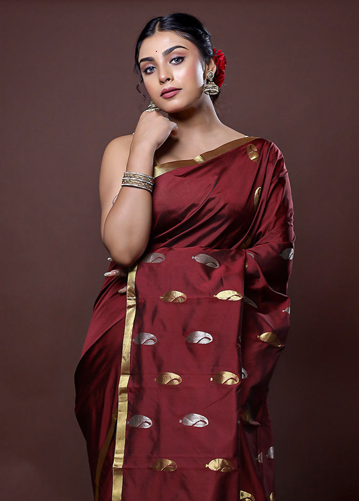 Maroon Kanjivaram Silk Saree With Blouse Piece