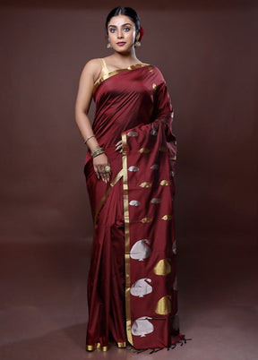 Maroon Kanjivaram Silk Saree With Blouse Piece