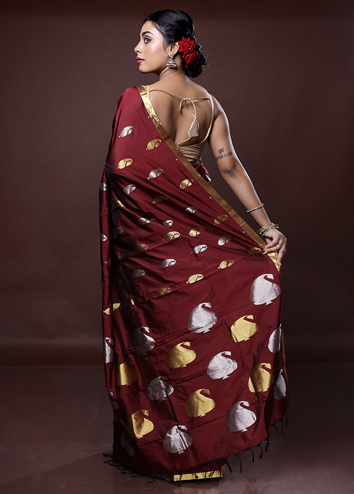 Maroon Kanjivaram Silk Saree With Blouse Piece