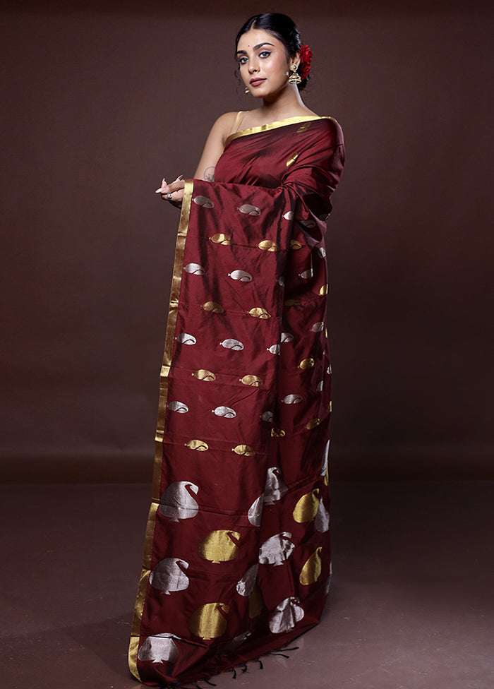 Maroon Kanjivaram Silk Saree With Blouse Piece