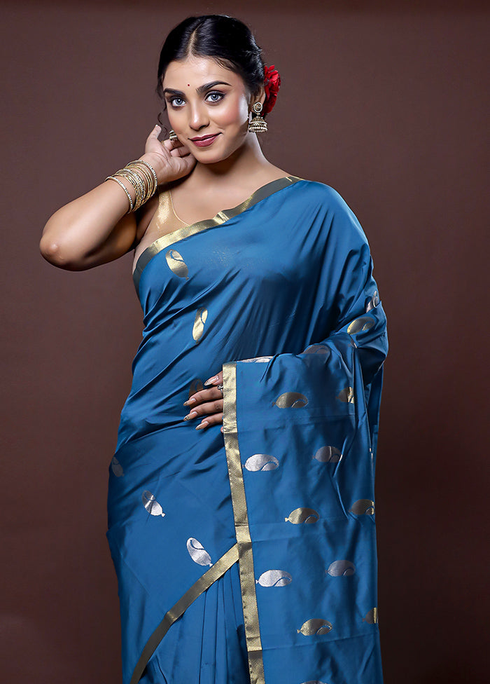 Blue Kanjivaram Silk Saree With Blouse Piece