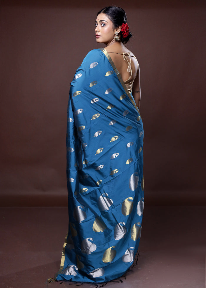 Blue Kanjivaram Silk Saree With Blouse Piece