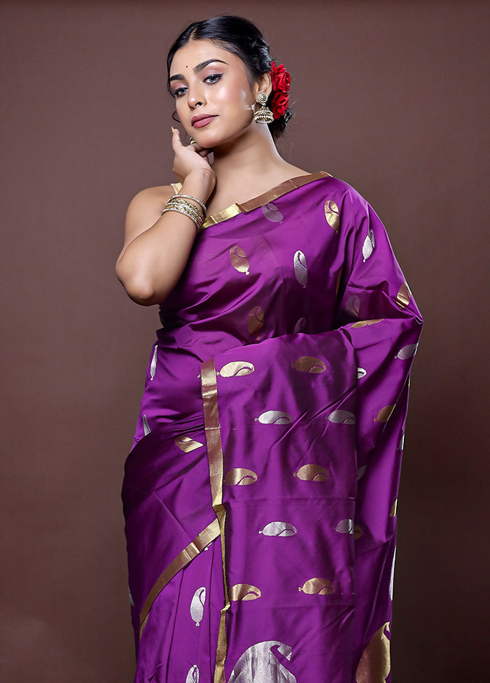 Purple Kanjivaram Silk Saree With Blouse Piece