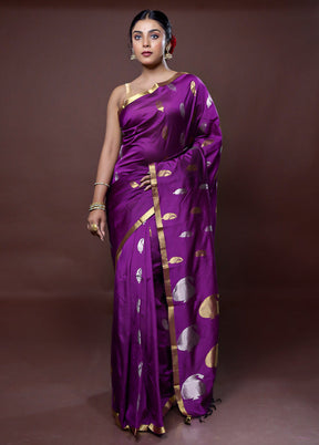 Purple Kanjivaram Silk Saree With Blouse Piece