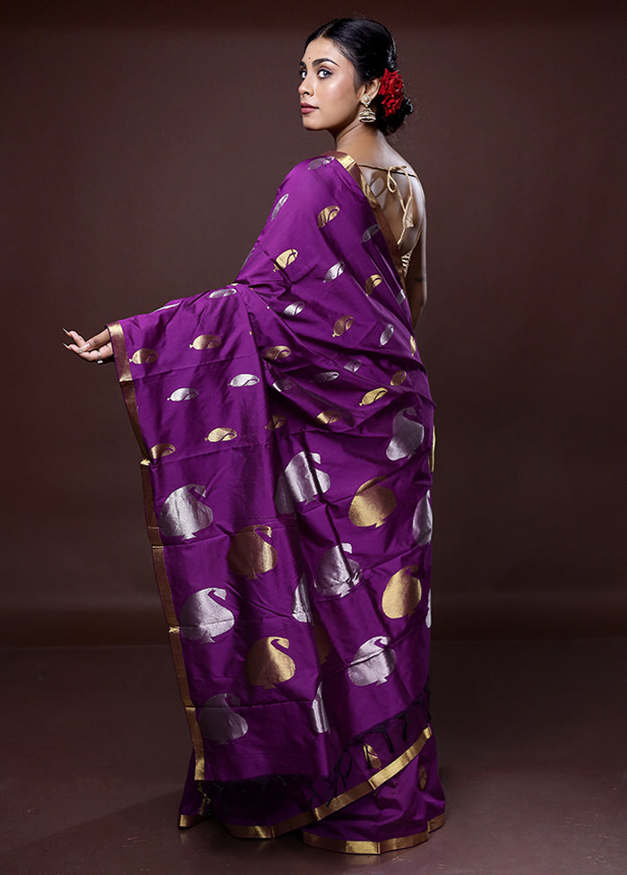 Purple Kanjivaram Silk Saree With Blouse Piece