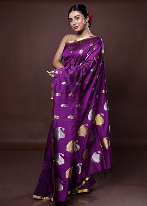 Purple Kanjivaram Silk Saree With Blouse Piece