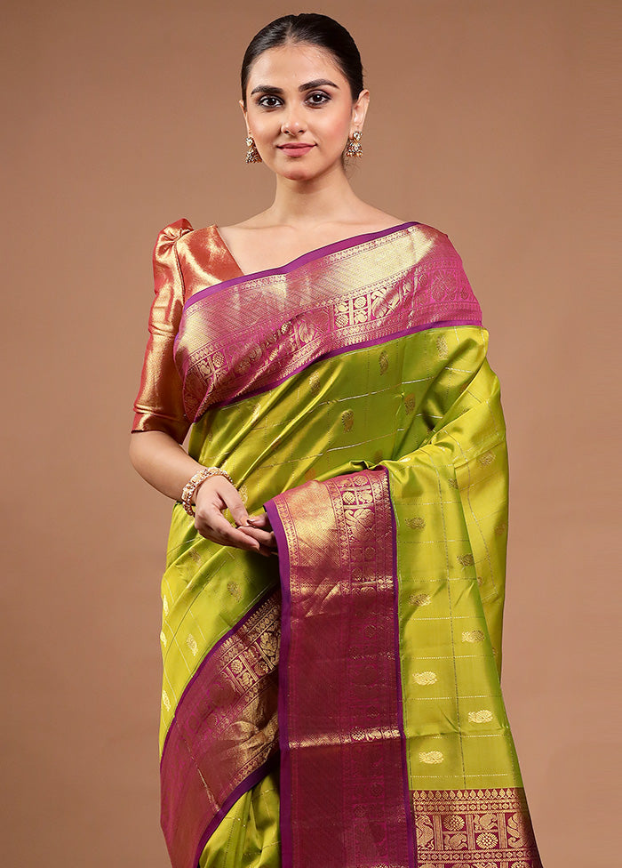 Green Handloom Kanchipuram Pure Silk Saree With Blouse Piece