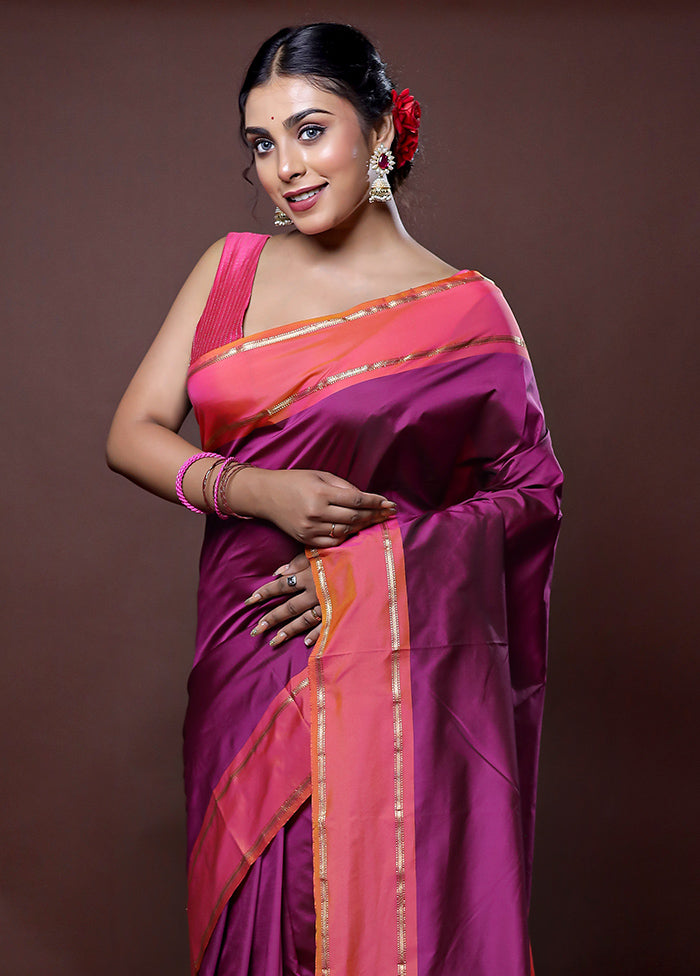 Purple Kanjivaram Silk Saree With Blouse Piece