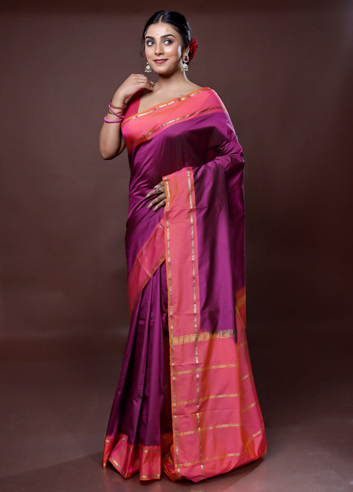 Purple Kanjivaram Silk Saree With Blouse Piece