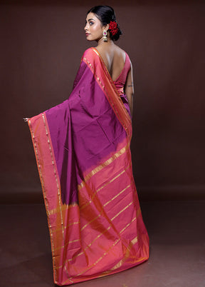 Purple Kanjivaram Silk Saree With Blouse Piece