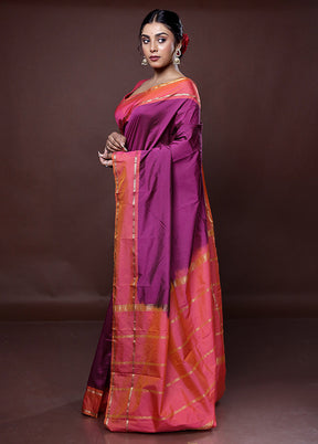 Purple Kanjivaram Silk Saree With Blouse Piece