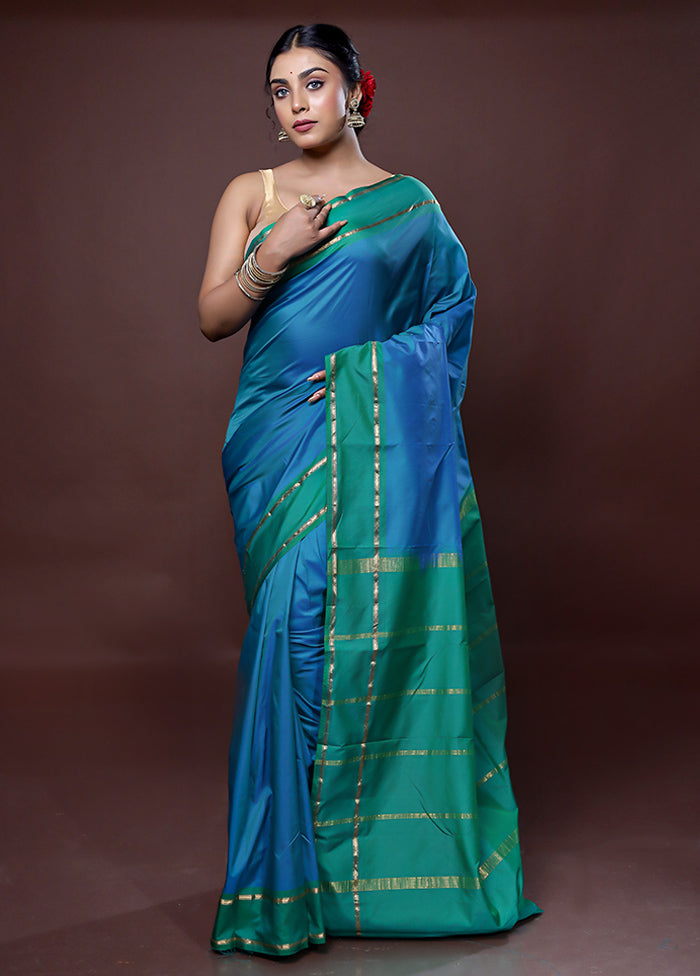 Blue Kanjivaram Silk Saree With Blouse Piece