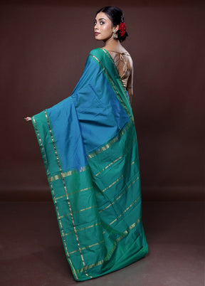 Blue Kanjivaram Silk Saree With Blouse Piece