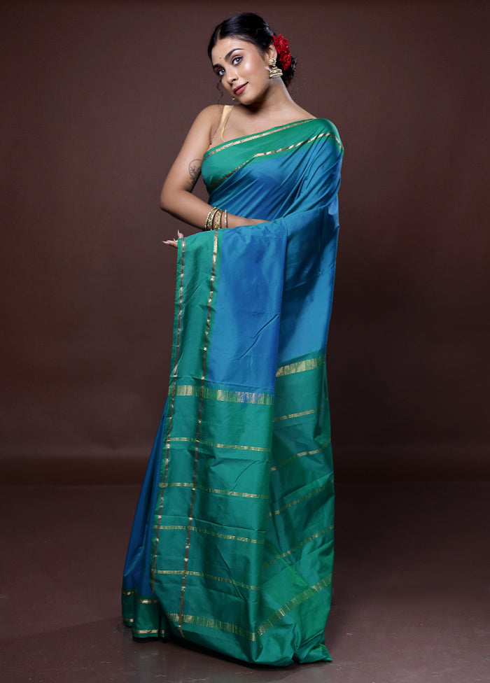 Blue Kanjivaram Silk Saree With Blouse Piece