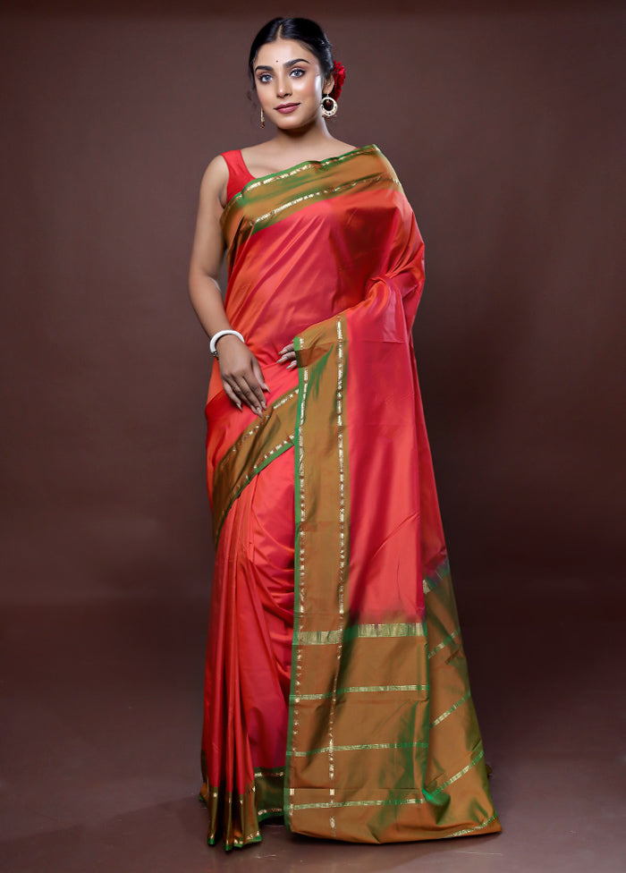 Pink Kanjivaram Silk Saree With Blouse Piece