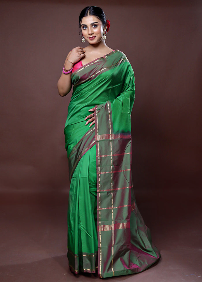 Green Kanjivaram Silk Saree With Blouse Piece