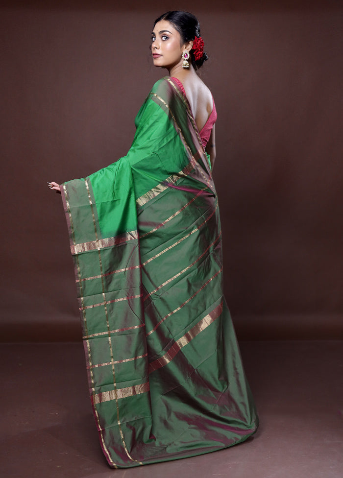 Green Kanjivaram Silk Saree With Blouse Piece