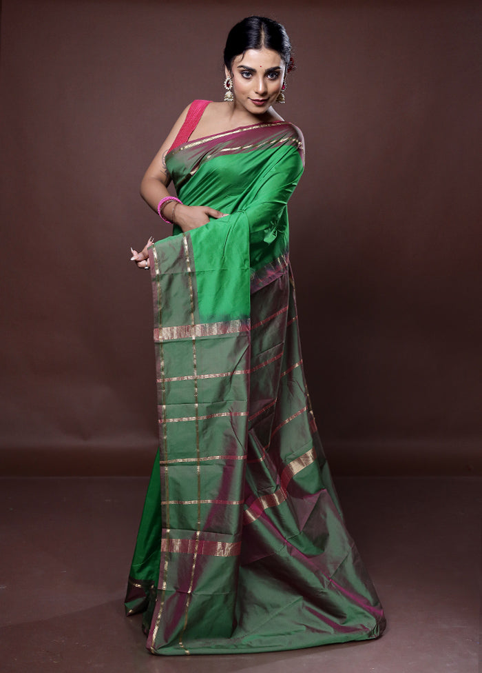 Green Kanjivaram Silk Saree With Blouse Piece