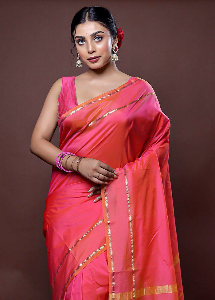 Pink Kanjivaram Silk Saree With Blouse Piece