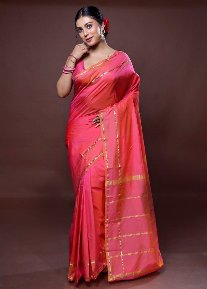 Pink Kanjivaram Silk Saree With Blouse Piece