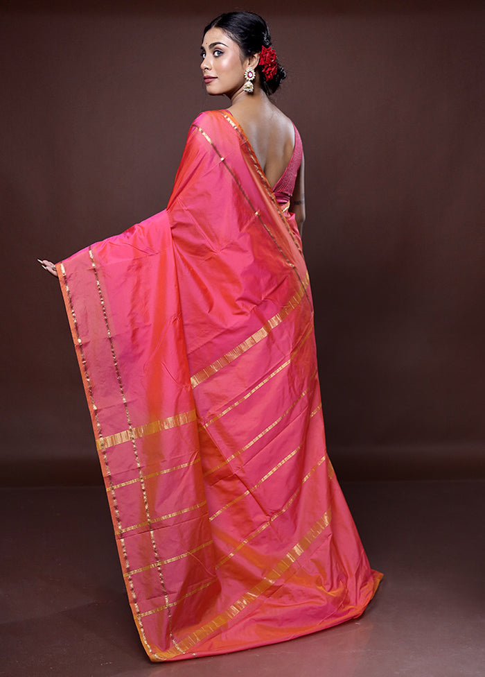 Pink Kanjivaram Silk Saree With Blouse Piece