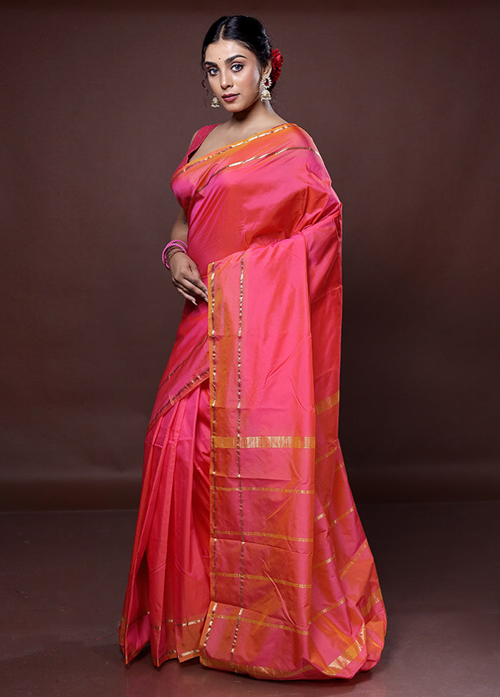 Pink Kanjivaram Silk Saree With Blouse Piece