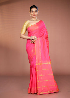 Pink Kanjivaram Silk Saree With Blouse Piece