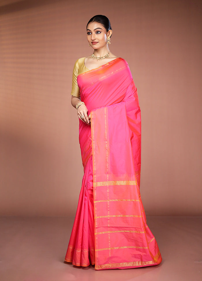 Pink Kanjivaram Silk Saree With Blouse Piece