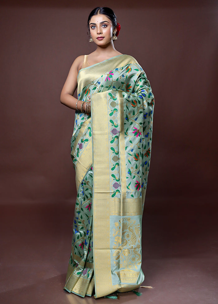 Green Dupion Silk Saree With Blouse Piece