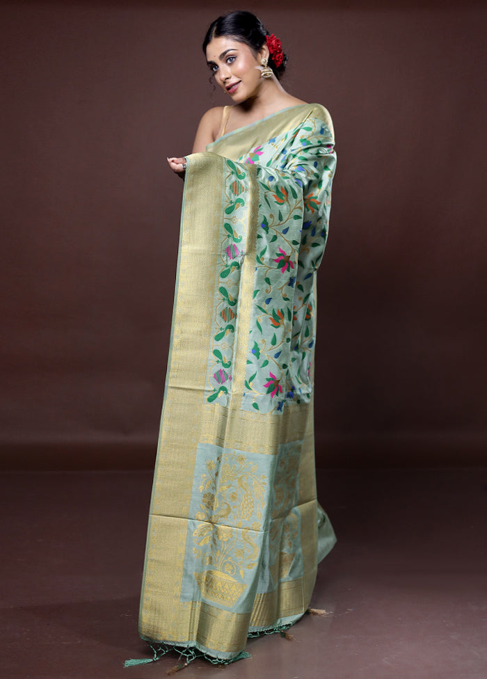 Green Dupion Silk Saree With Blouse Piece