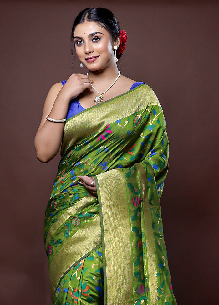 Green Dupion Silk Saree With Blouse Piece