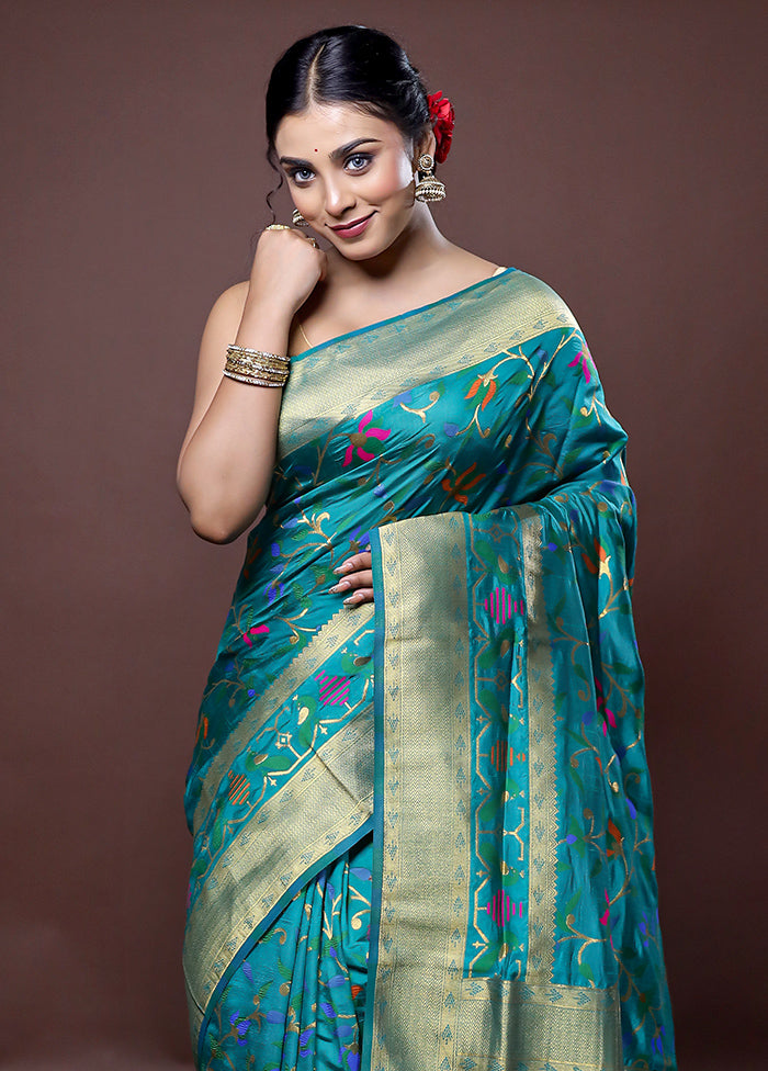 Blue Dupion Silk Saree With Blouse Piece