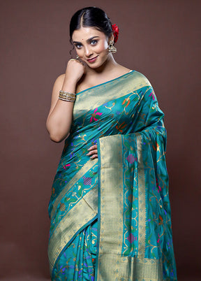 Blue Dupion Silk Saree With Blouse Piece