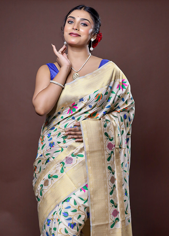 Cream Dupion Silk Saree With Blouse Piece