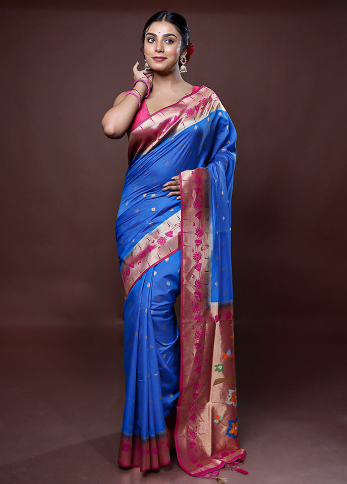 Blue Dupion Silk Saree With Blouse Piece