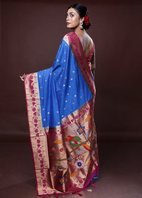 Blue Dupion Silk Saree With Blouse Piece