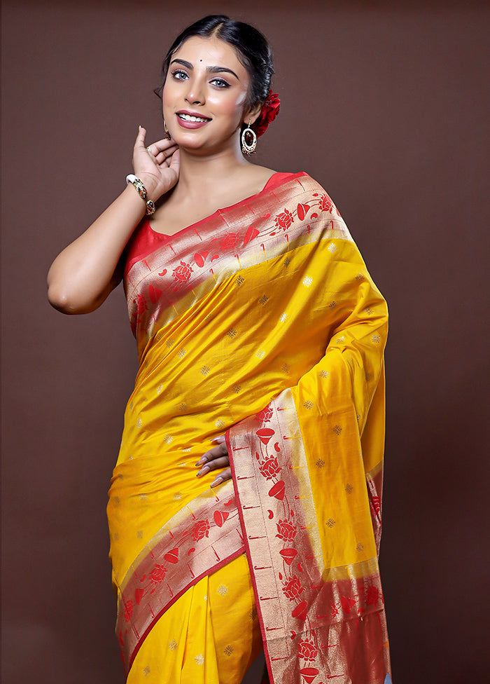 Yellow Dupion Silk Saree With Blouse Piece