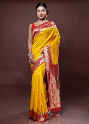 Yellow Dupion Silk Saree With Blouse Piece