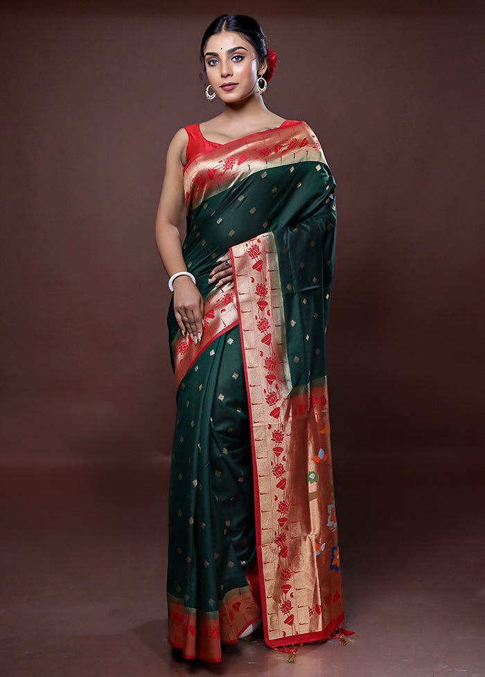 Green Dupion Silk Saree With Blouse Piece