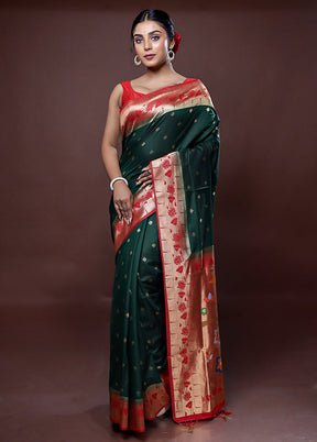 Green Dupion Silk Saree With Blouse Piece