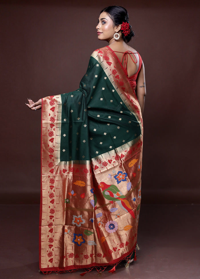 Green Dupion Silk Saree With Blouse Piece