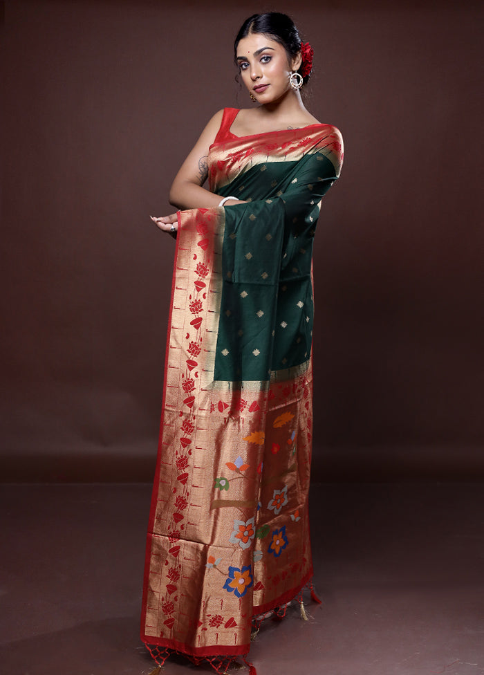 Green Dupion Silk Saree With Blouse Piece