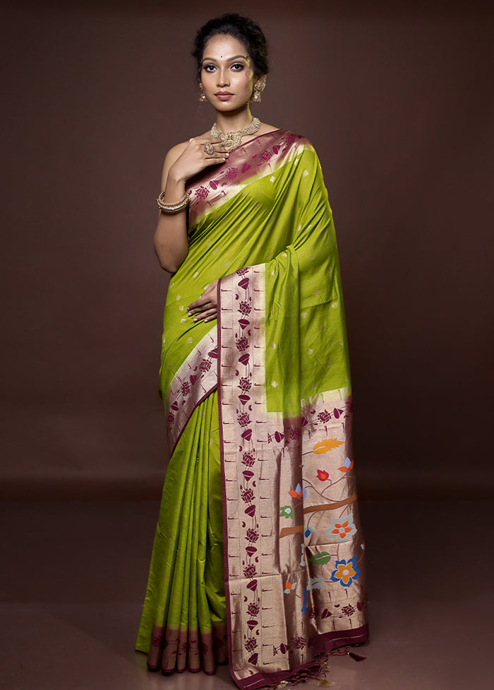 Green Dupion Silk Saree With Blouse Piece