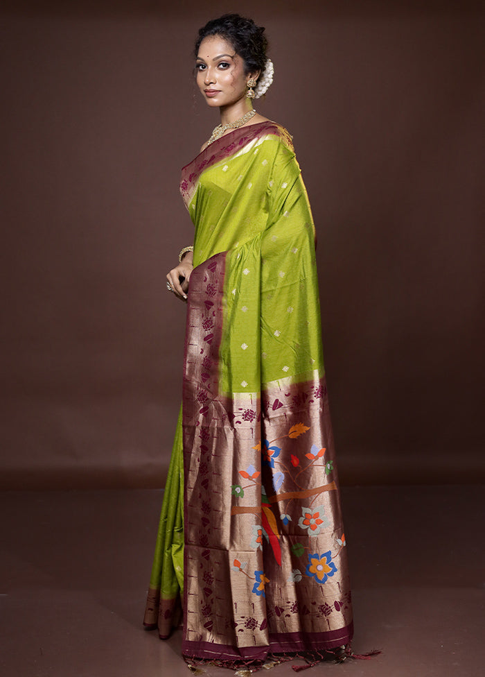 Green Dupion Silk Saree With Blouse Piece