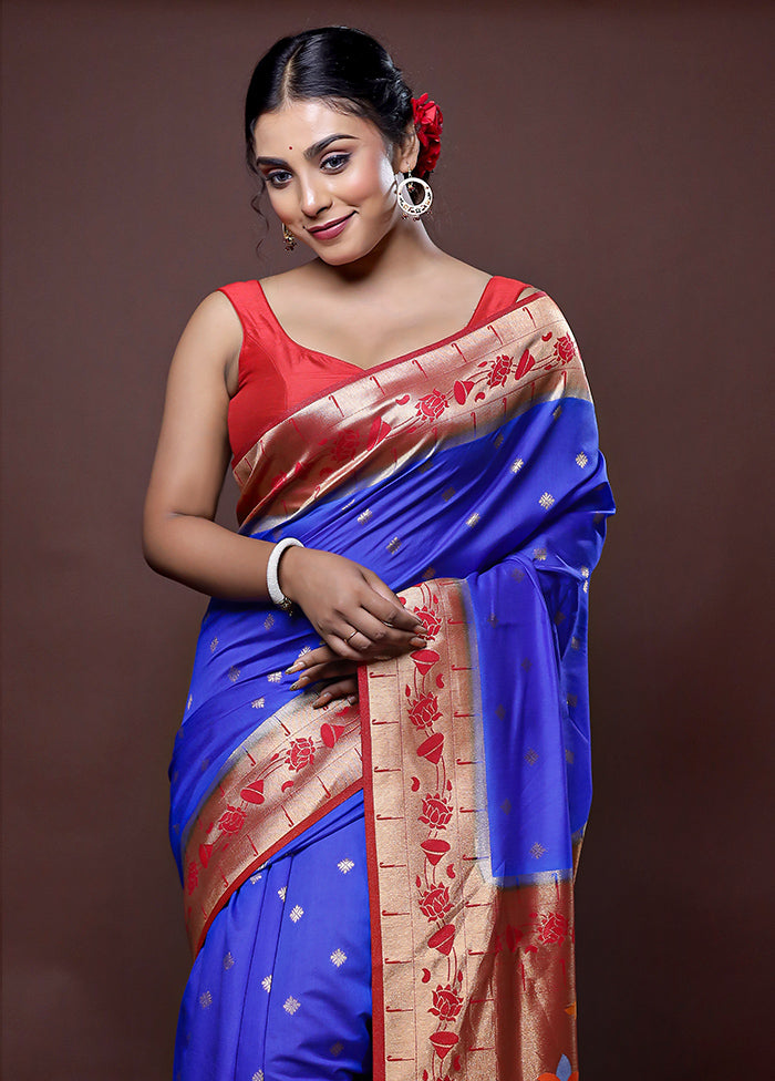 Blue Dupion Silk Saree With Blouse Piece