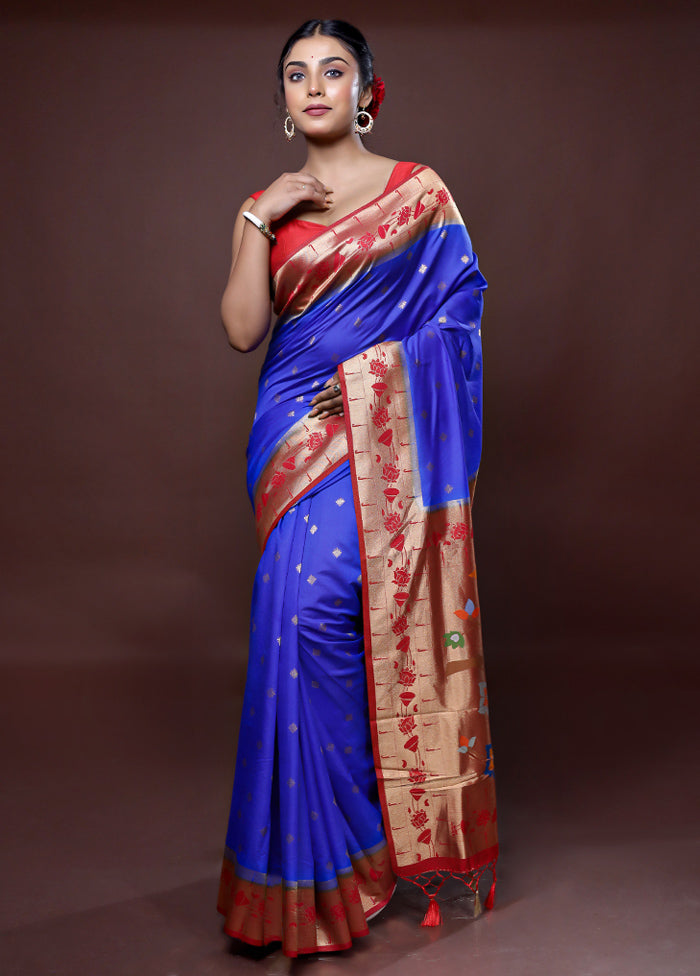 Blue Dupion Silk Saree With Blouse Piece