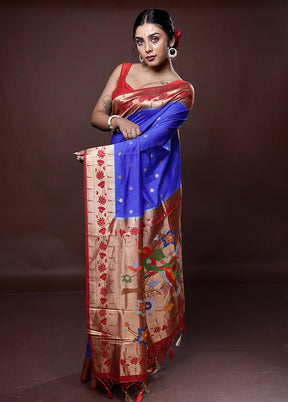 Blue Dupion Silk Saree With Blouse Piece